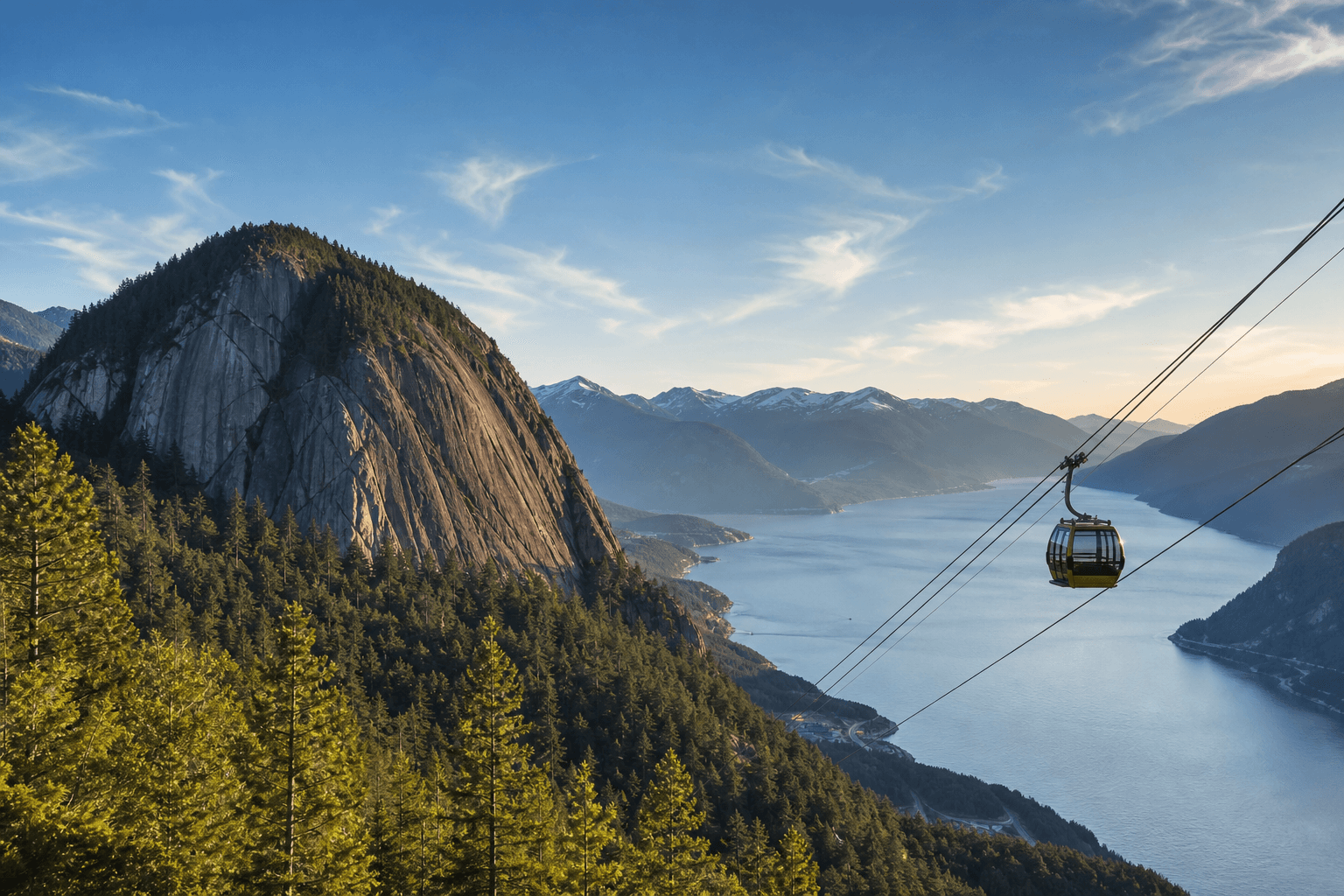 Stawamus Chief and Sea to Sky Gondola above Howe Sound, Squamish British Columbia